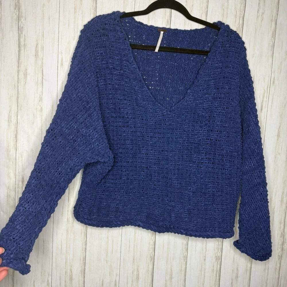 Free People Chunky Blue V-Neck Sweater